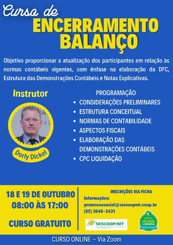 Sistema OCB/MT abre inscrição para o curso Encerramento de Balanço